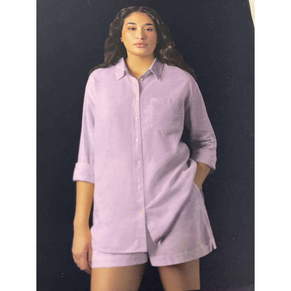 GAP Linen Button Down Shirt Women XS Lavender Long Sleeve Relaxed Fit Costal New